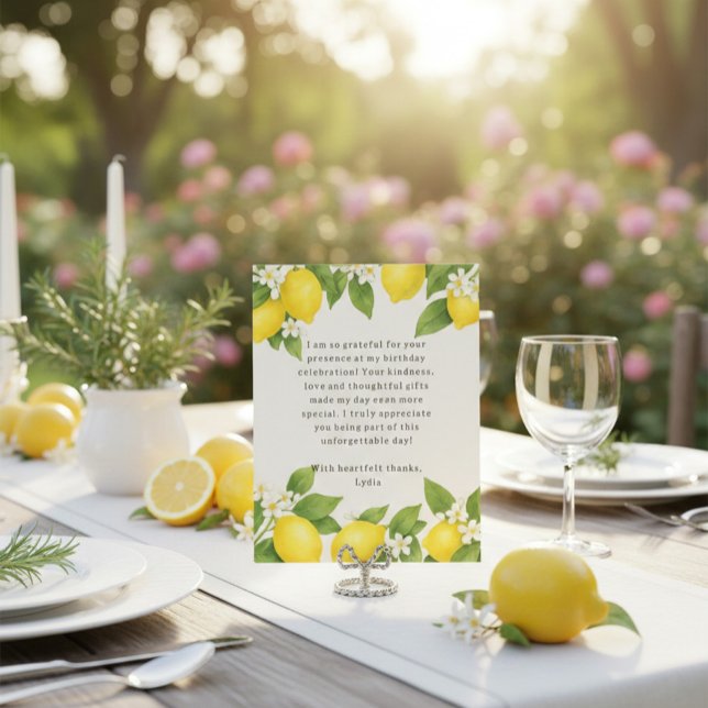 Tarjeta De Agradecimiento Editable cumpleaños mediterráneo de Limoncello (Subido por el creador)