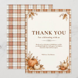 Tarjeta De Agradecimiento Editable Plaid de Calabaza Otoñal para Despedida d
