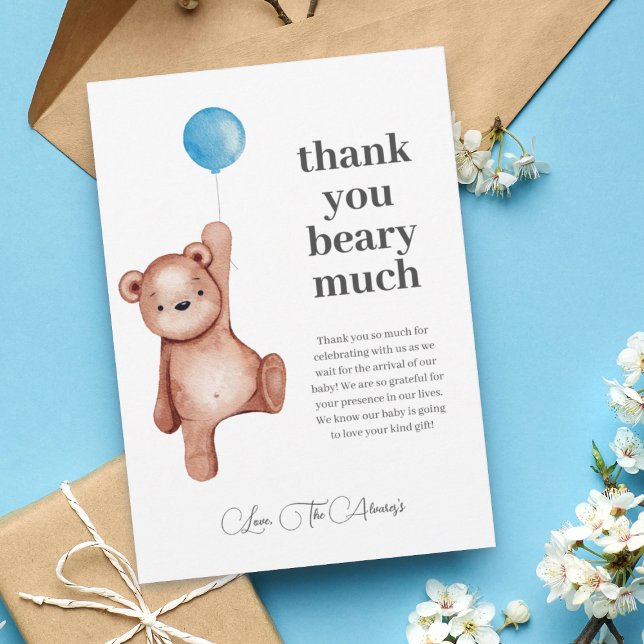 Tarjeta De Agradecimiento EDITABLE Teddy Bear Boy Baby Shower (Subido por el creador)