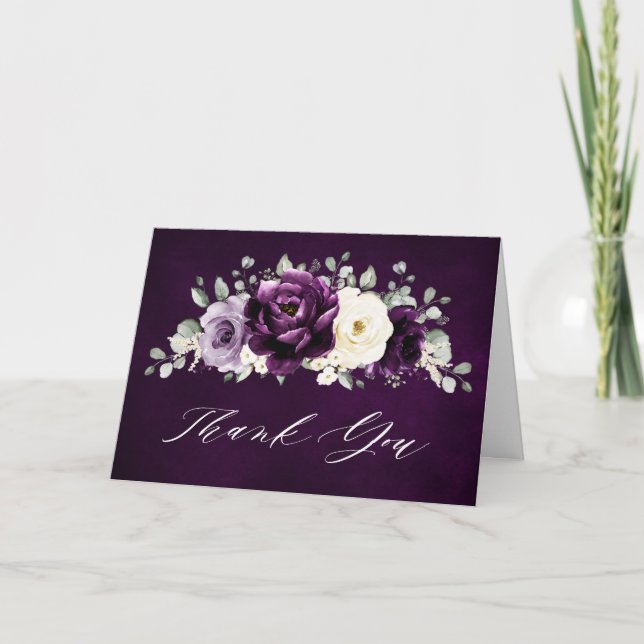 Tarjeta De Agradecimiento Eggplant Purple Plum Marfil White Bridal Shower (Anverso)