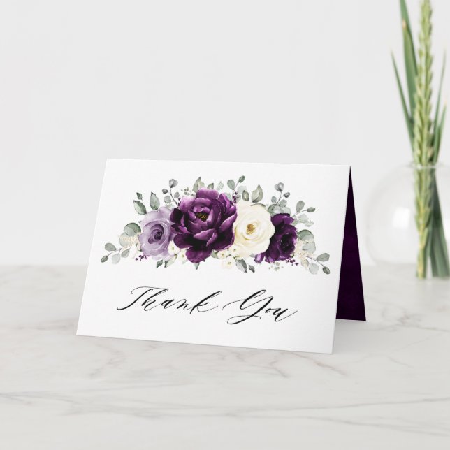 Tarjeta De Agradecimiento Eggplant Purple Plum Marfil White Bridal Shower (Anverso)