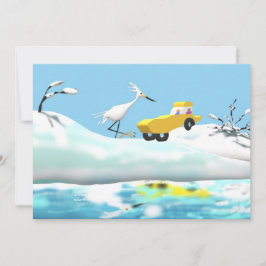 Tarjeta De Agradecimiento Egret de la nieve y coche de madera del juguete