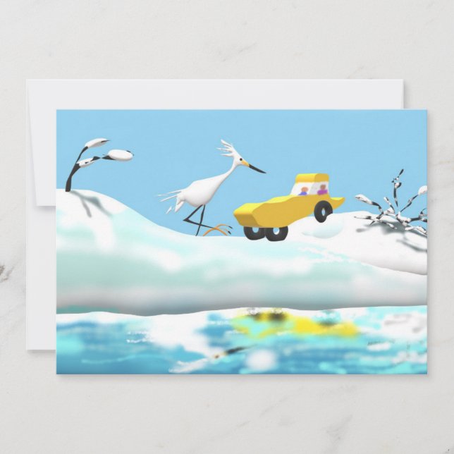 Tarjeta De Agradecimiento Egret de la nieve y coche de madera del juguete (Anverso)