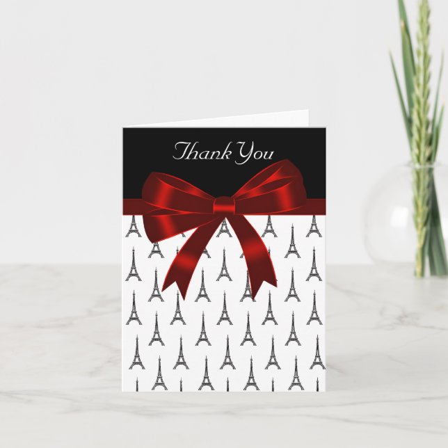 Tarjeta de agradecimiento Eiffel Tower Red Bow (Anverso)