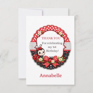 Tarjeta De Agradecimiento El 1er Cumpleaños de Little Ladybug