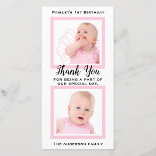 Tarjeta De Agradecimiento El 1r cumpleaños de la niña rosada le agradece
