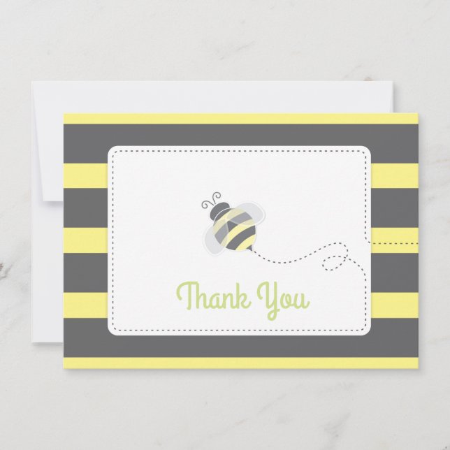 Tarjeta De Agradecimiento El abejorro Baby Shower le agradece amarillo y (Anverso)