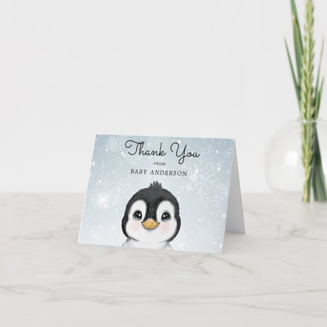 Tarjeta De Agradecimiento El Adorable Bebé Pingüino Invierno Gracias (Anverso)