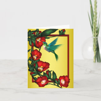 Tarjeta De Agradecimiento El amarillo rojo del hibisco del colibrí le