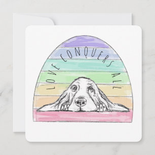Tarjeta De Agradecimiento el amor conquista todo perro arcoíris basset hound