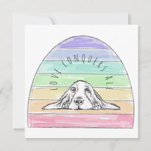 Tarjeta De Agradecimiento el amor conquista todo perro arcoíris basset hound