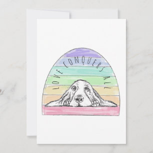 Tarjeta De Agradecimiento el amor conquista todo perro arcoíris basset hound