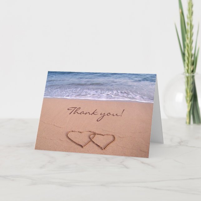 Tarjeta De Agradecimiento El amor en la playa le agradece cardar (Anverso)