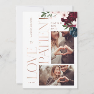 Tarjeta De Agradecimiento El amor es paciente Rosa oro Borgoña foto de Flore
