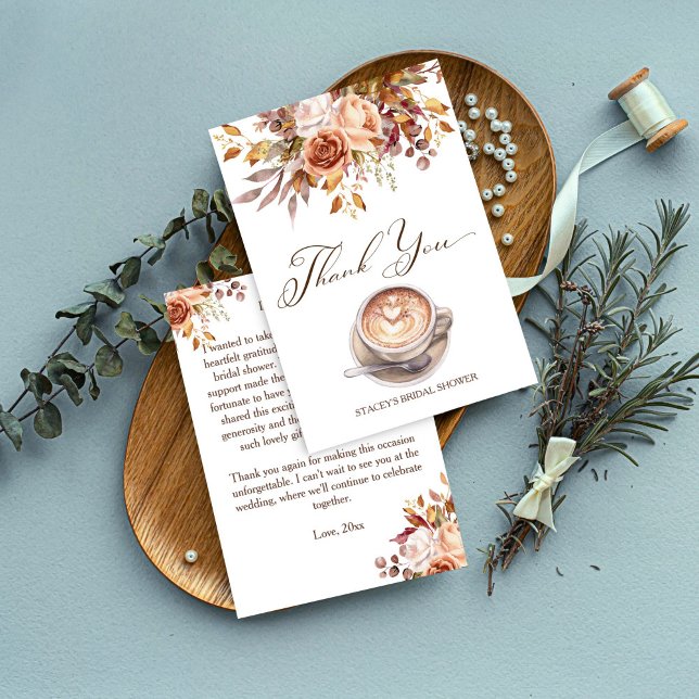 Tarjeta De Agradecimiento El amor está preparando una ducha de novia de otoñ (Love is brewing coffee fall bridal shower thank you card cappuccino boho flowers thank you cards)