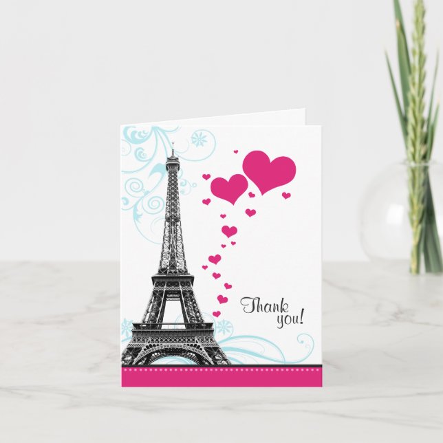 Tarjeta De Agradecimiento El amor parisiense de la torre Eiffel del Flourish (Anverso)