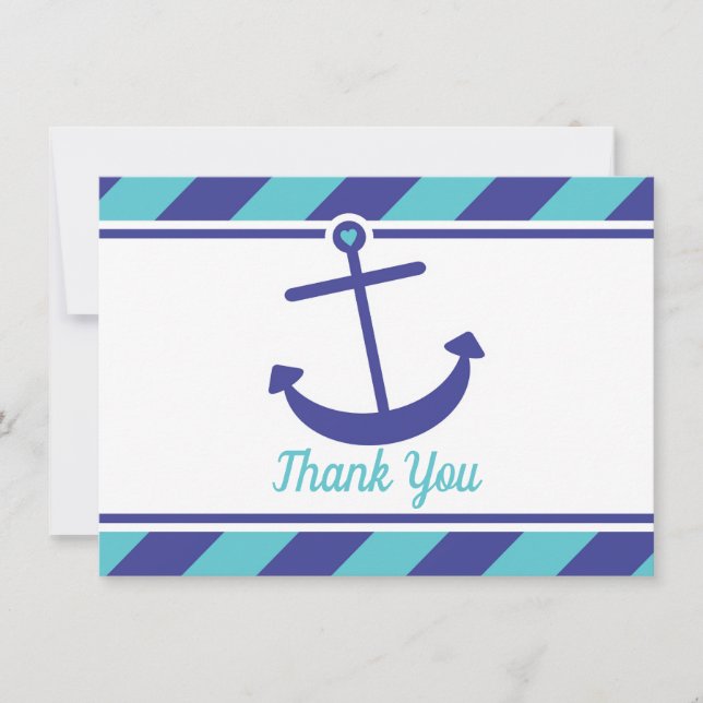 Tarjeta De Agradecimiento El ancla náutica Baby Shower le agradece cardar (Anverso)