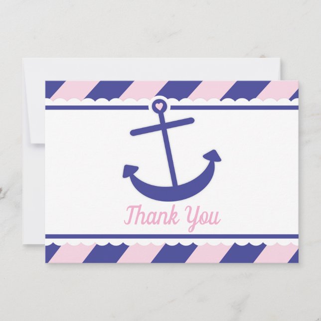 Tarjeta De Agradecimiento El ancla náutica Baby Shower le agradece marina de (Anverso)