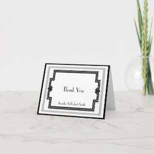 Tarjeta De Agradecimiento El aniversario de plata blanco negro del art déco