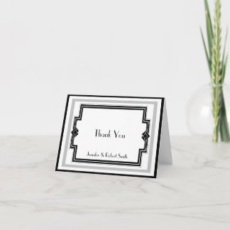 Tarjeta De Agradecimiento El aniversario de plata blanco negro del art déco