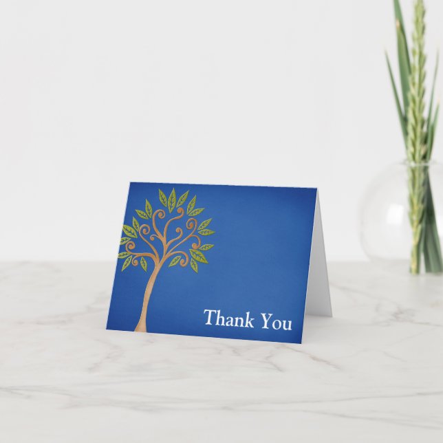 Tarjeta De Agradecimiento El árbol de la vida remolina azul le agradece (Anverso)