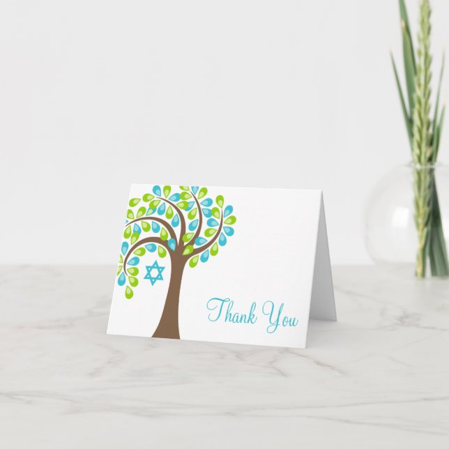 Tarjeta De Agradecimiento El árbol moderno del verde azul verde azulado de (Anverso)