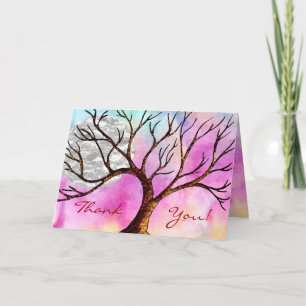 Tarjeta De Agradecimiento El árbol y la luna coloridos le agradecen cardar