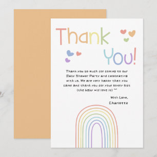 Tarjeta De Agradecimiento El arcoiris colorido y bonito con el Baby Shower d