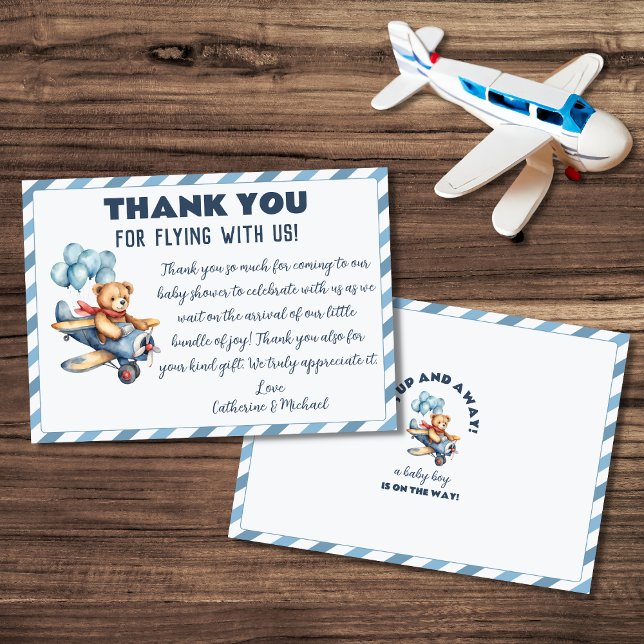 Tarjeta De Agradecimiento El avión de Teddy Bear Globo Boy Baby Shower (Subido por el creador)