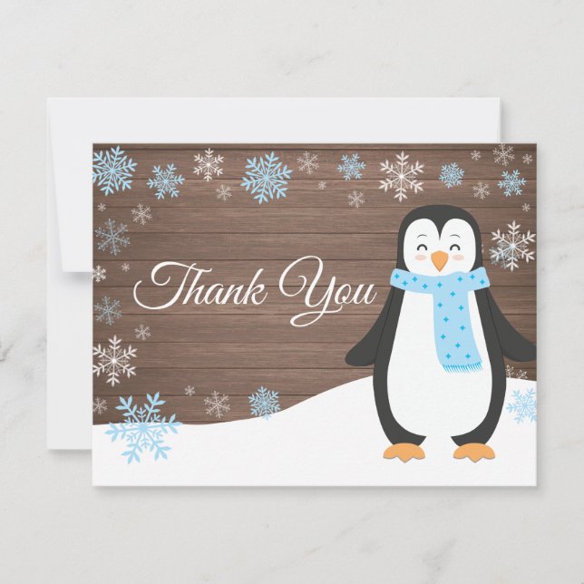 Tarjeta De Agradecimiento El azul del copo de nieve del pingüino del (Anverso)