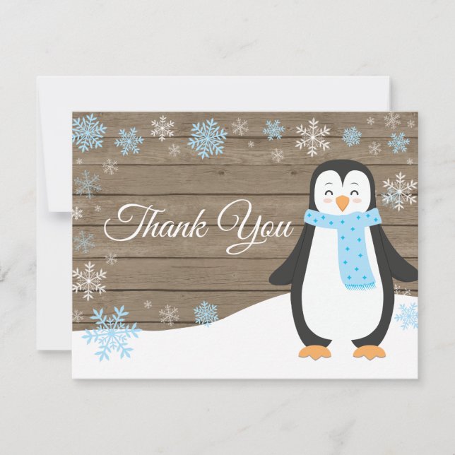 Tarjeta De Agradecimiento El azul del copo de nieve del pingüino del (Anverso)