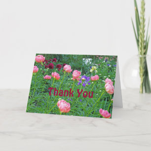 TARJETA DE AGRADECIMIENTO EL BANCO BLANCO EN JARDÍN DEL PEONY "LE AGRADECE "