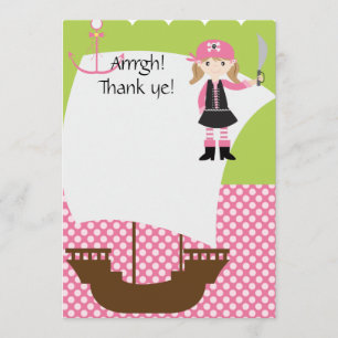 Tarjeta De Agradecimiento El barco pirata adaptable del chica le agradece