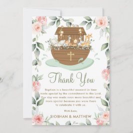 Tarjeta De Agradecimiento El bautismo de Chica floral rosado de Noé