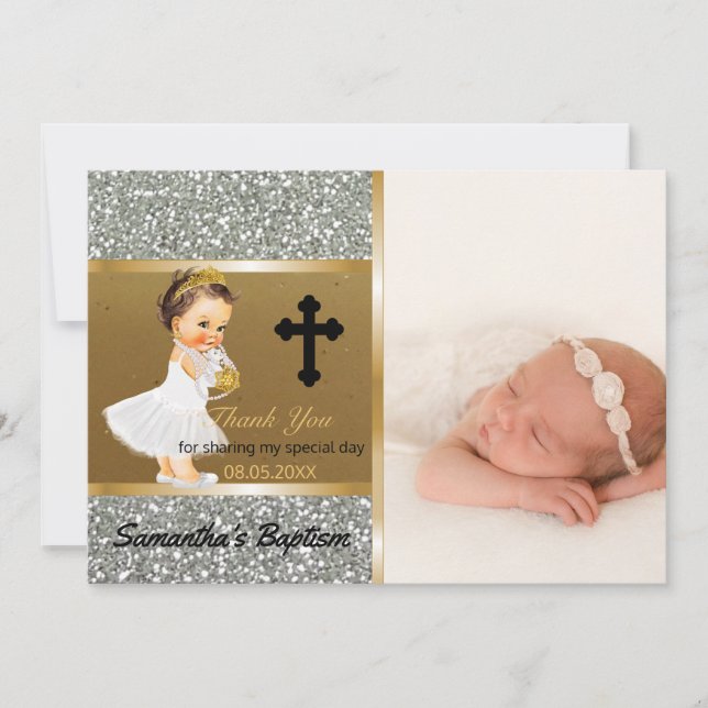Tarjeta De Agradecimiento El bautismo de los chicas le agradece oro de (Anverso)