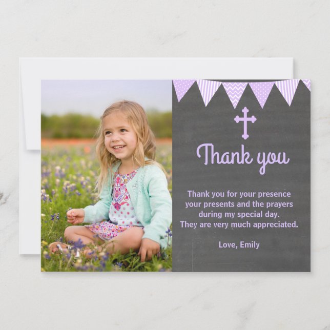 Tarjeta De Agradecimiento El bautismo le agradece pizarra de la lavanda de (Anverso)