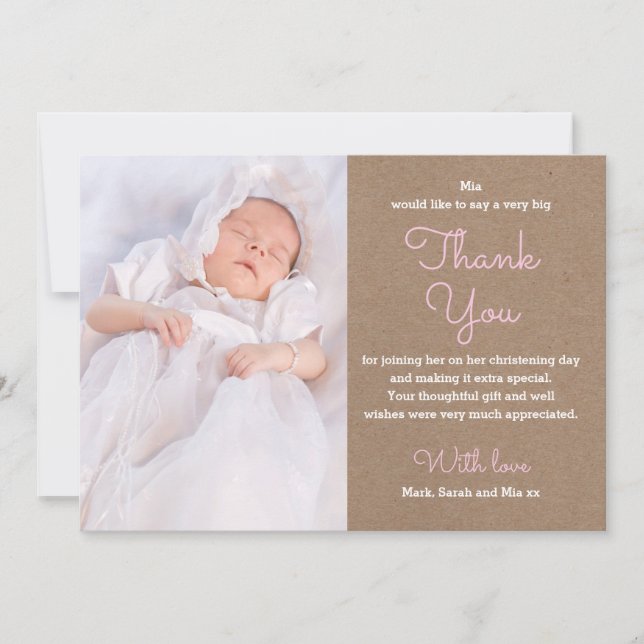 Tarjeta De Agradecimiento El bautizo/el bautismo del chica le agradece (Anverso)
