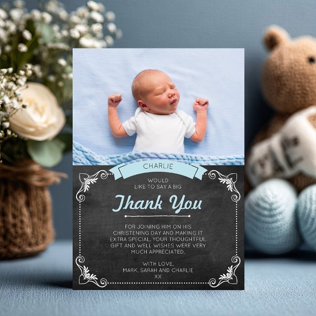 Tarjeta De Agradecimiento El bautizo/el bautismo del muchacho le agradece (A big thank you. Express your gratitude with this sweet christening thank you card.)