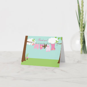 Tarjeta De Agradecimiento El bebé de la cuerda para tender la ropa (chica)