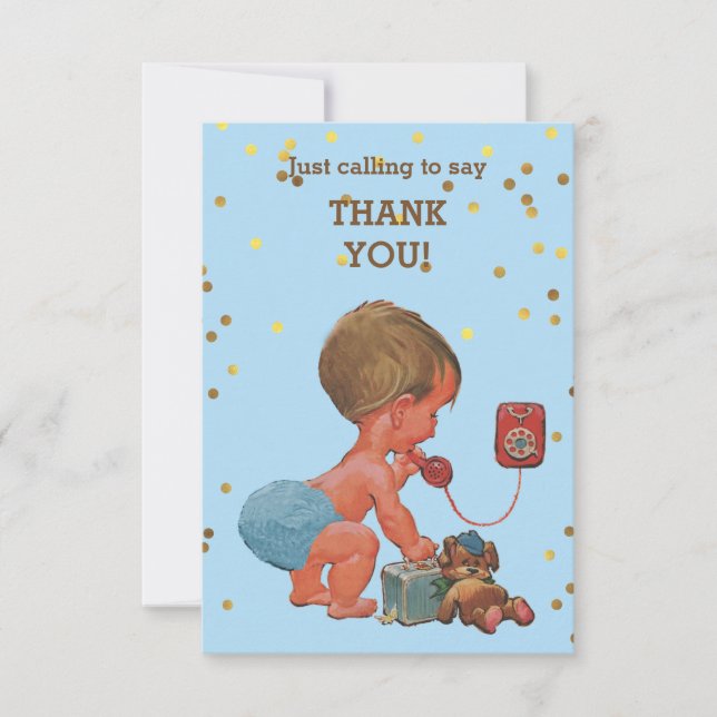 Tarjeta De Agradecimiento El bebé del confeti del oro en el teléfono le (Anverso)
