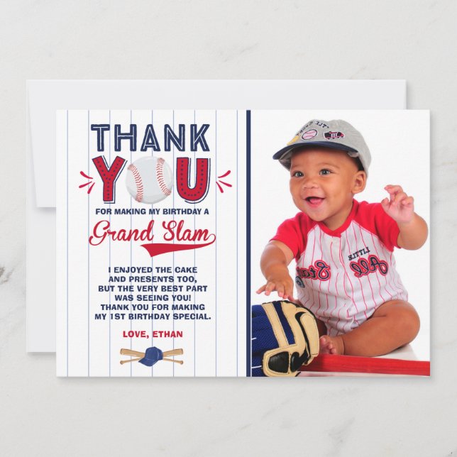Tarjeta De Agradecimiento El béisbol le agradece cardar el 1r cumpleaños del (Anverso)