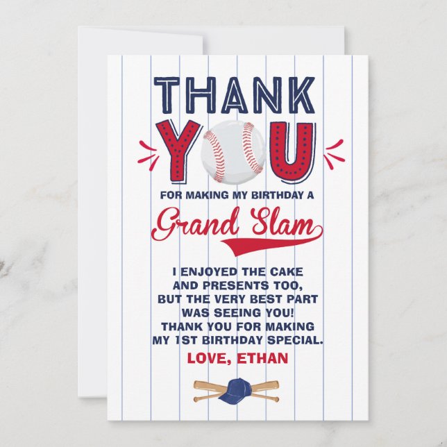 Tarjeta De Agradecimiento El béisbol le agradece cardar el 1r cumpleaños del (Anverso)