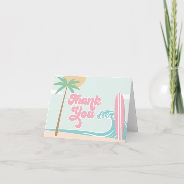 Tarjeta De Agradecimiento El Big One Surfing First Birthday Gracias (Anverso)