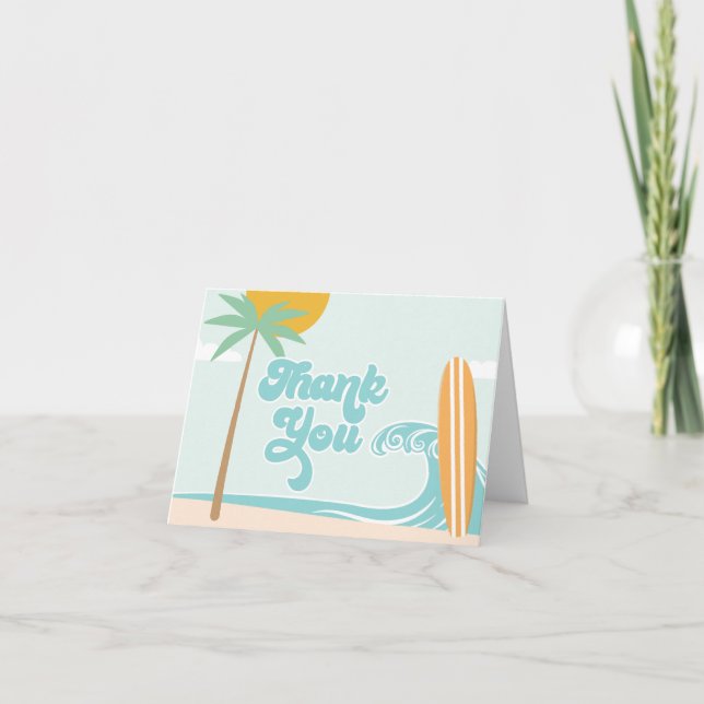 Tarjeta De Agradecimiento El Big One Surfing First Birthday Gracias (Anverso)