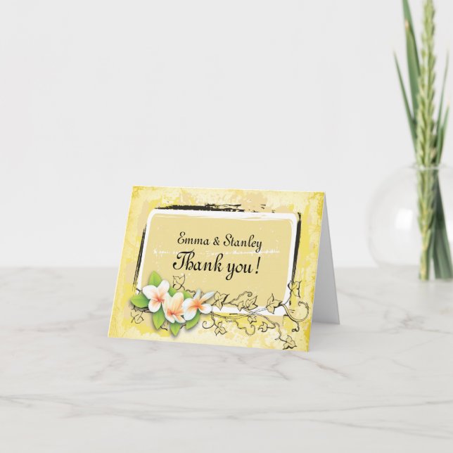 Tarjeta De Agradecimiento El blanco del amarillo de la hiedra del plumeria (Anverso)