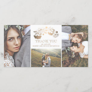 Tarjeta De Agradecimiento El blanco y la boda floral del oro le agradecen