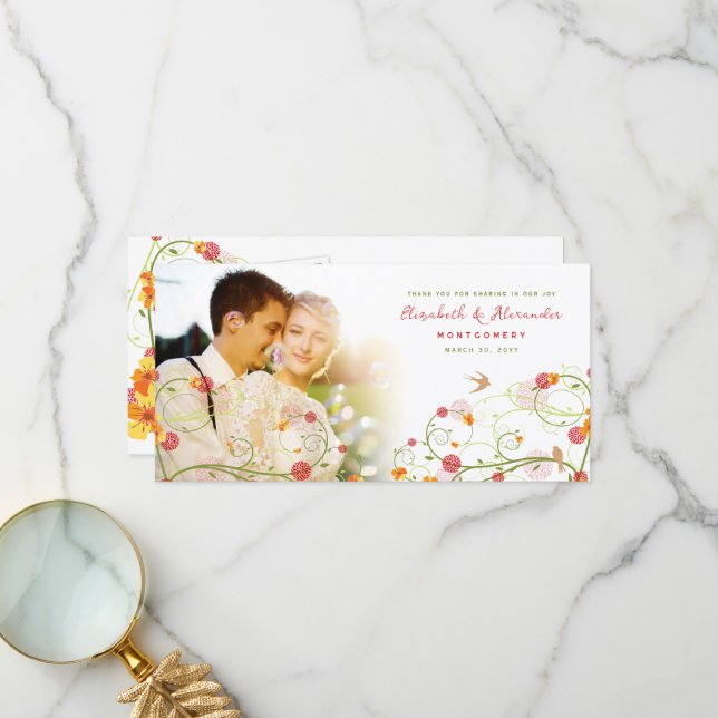 Tarjeta De Agradecimiento El boda amarillo de la primavera de los remolinos (Anverso/Reverso In Situ)