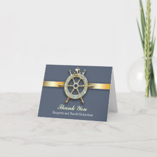 Tarjeta De Agradecimiento el boda de oro azul náutico le agradece las
