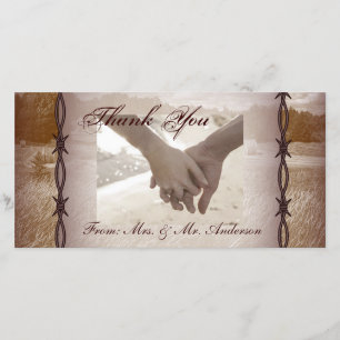 Tarjeta De Agradecimiento el boda del país occidental del alambre de púas le