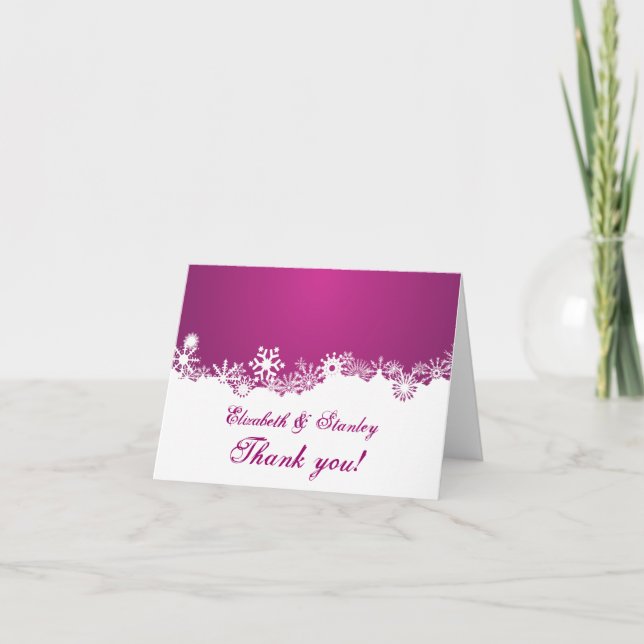 Tarjeta De Agradecimiento El boda fucsia del invierno del copo de nieve le (Anverso)